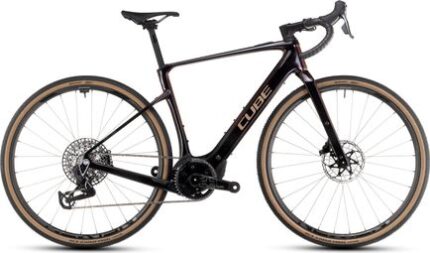 Vélo de Gravel Électrique Cube Nuroad Hybrid C:62 SLT 400X Sram Force eTap AXS/Sram XX SL Eagle AXS 12V 400 Wh 700 mm Orange Violet Solareclipse 2025