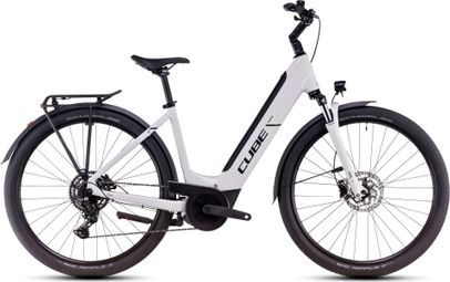 VTC Électrique Cube Touring Hybrid One 500 Easy Entry Shimano Cues 9V 500 Wh 700 mm Blanc Cotton Gris 2025